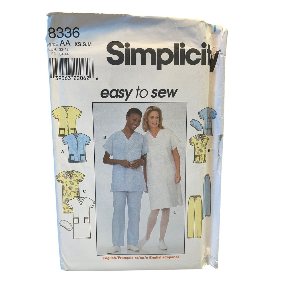Simplicity Sewing Pattern Women XS-S-M 8336 Scrubs Dress Pants Hat Easy to Sew